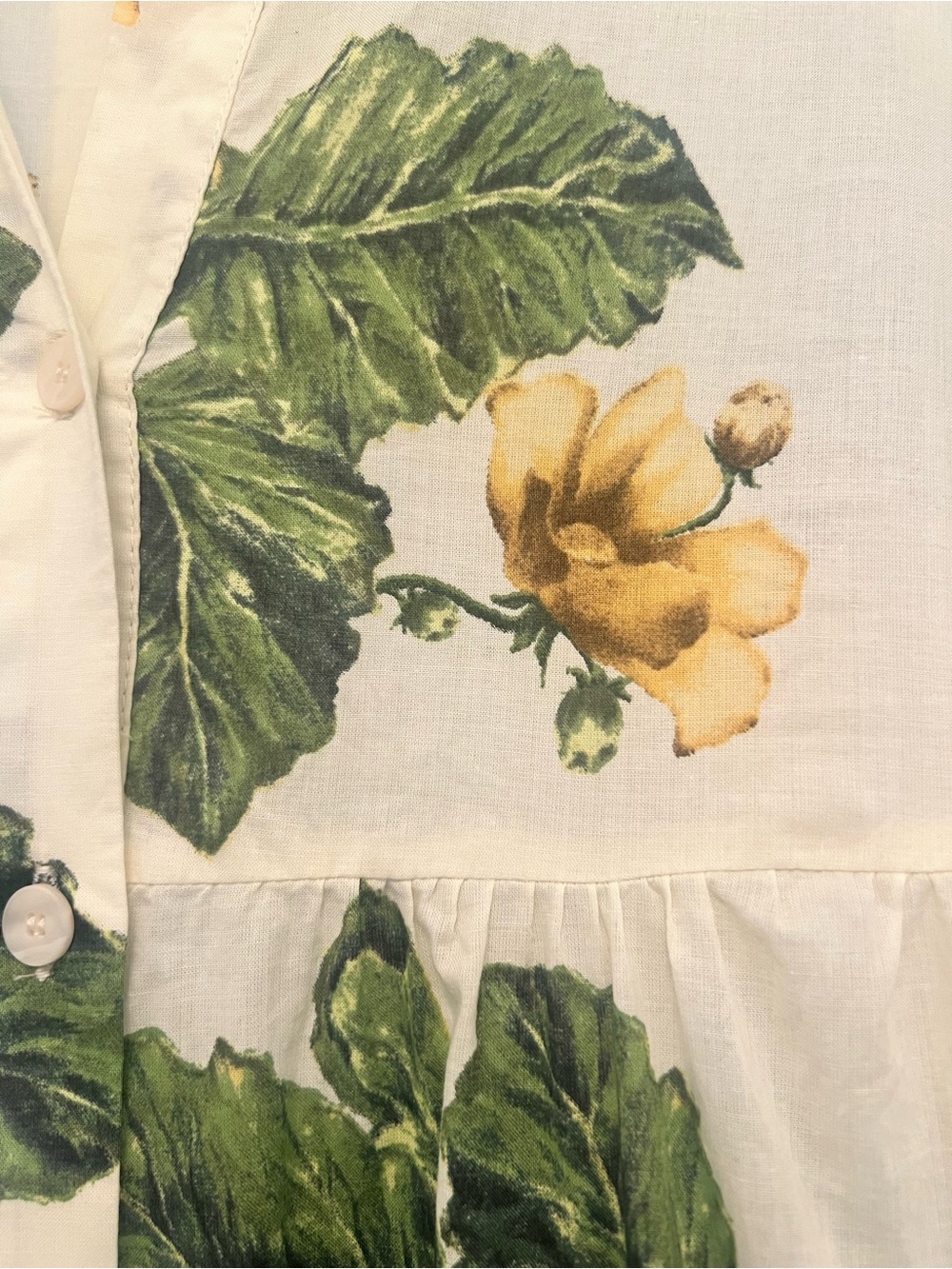 Zara White Floral Button-Front Tiered Maxi Dress Yellow Green Flower Print - Picture 4 of 5